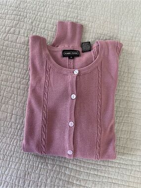 JEANNE PIERRE Dusty Rose Button-Front Cable Knit Cardigan